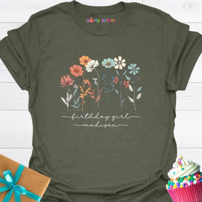 Birthday Girl Wildflower Personalized T-Shirt