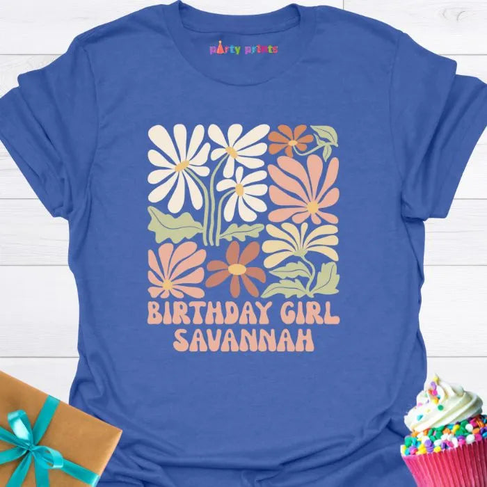 Birthday Girl Retro Floral Personalized T-Shirt