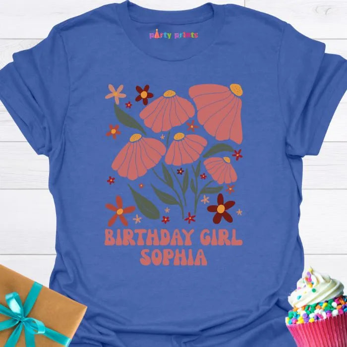 Birthday Girl Retro Floral Personalized T-Shirt