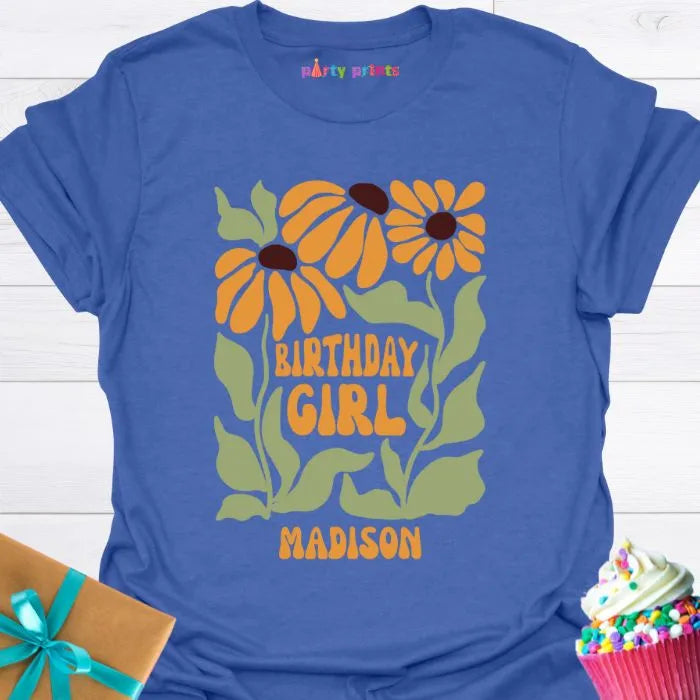 Birthday Girl Retro Floral Personalized T-Shirt