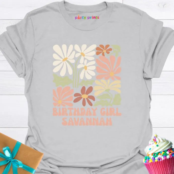Birthday Girl Retro Floral Personalized T-Shirt