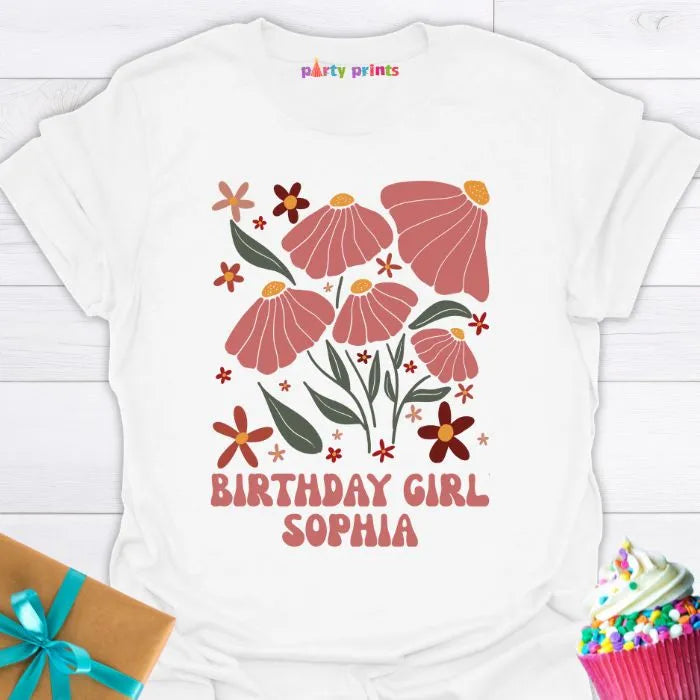 Birthday Girl Retro Floral Personalized T-Shirt