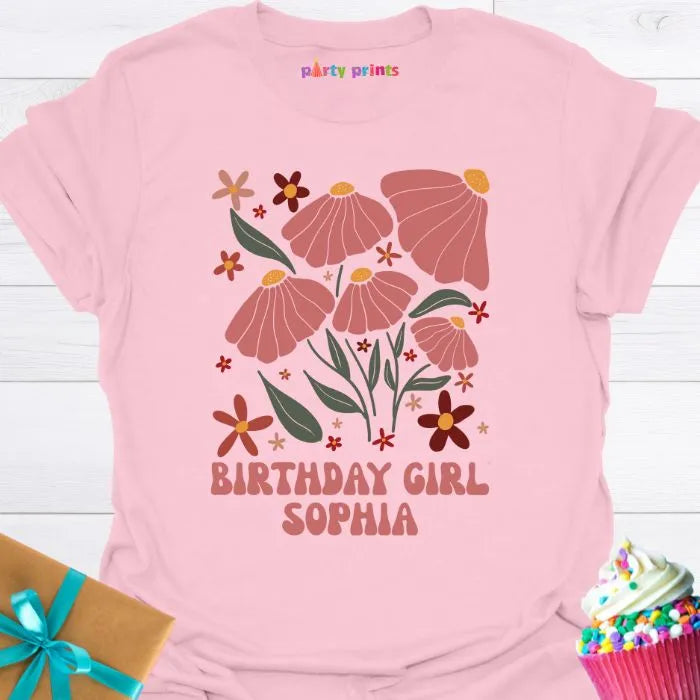 Birthday Girl Retro Floral Personalized T-Shirt