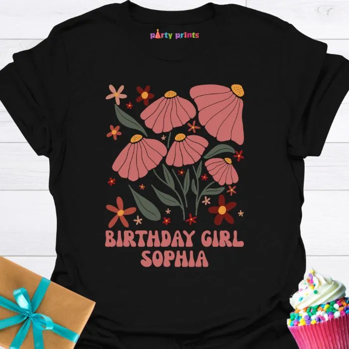 Birthday Girl Retro Floral Personalized T-Shirt