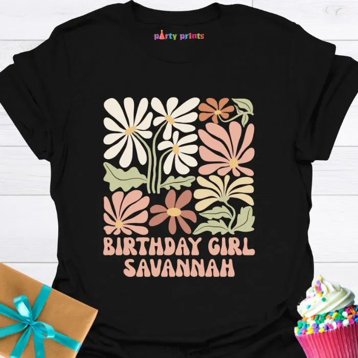Birthday Girl Retro Floral Personalized T-Shirt