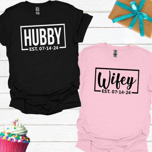 Hubby/Wifey Personalized Date T-shirt Bundle