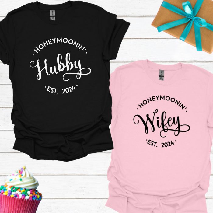 Honeymoonin' Hubby/Wifey Est 2024 T-shirt Bundle