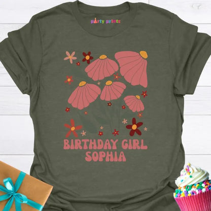 Birthday Girl Retro Floral Personalized T-Shirt