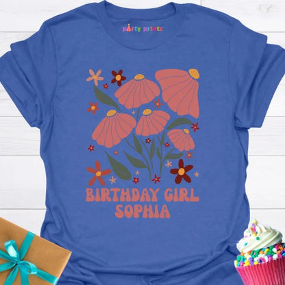 Birthday Girl Retro Floral Personalized T-Shirt