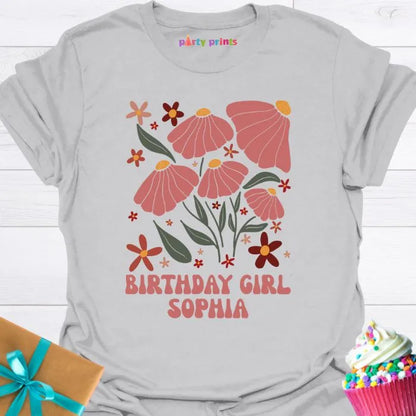 Birthday Girl Retro Floral Personalized T-Shirt